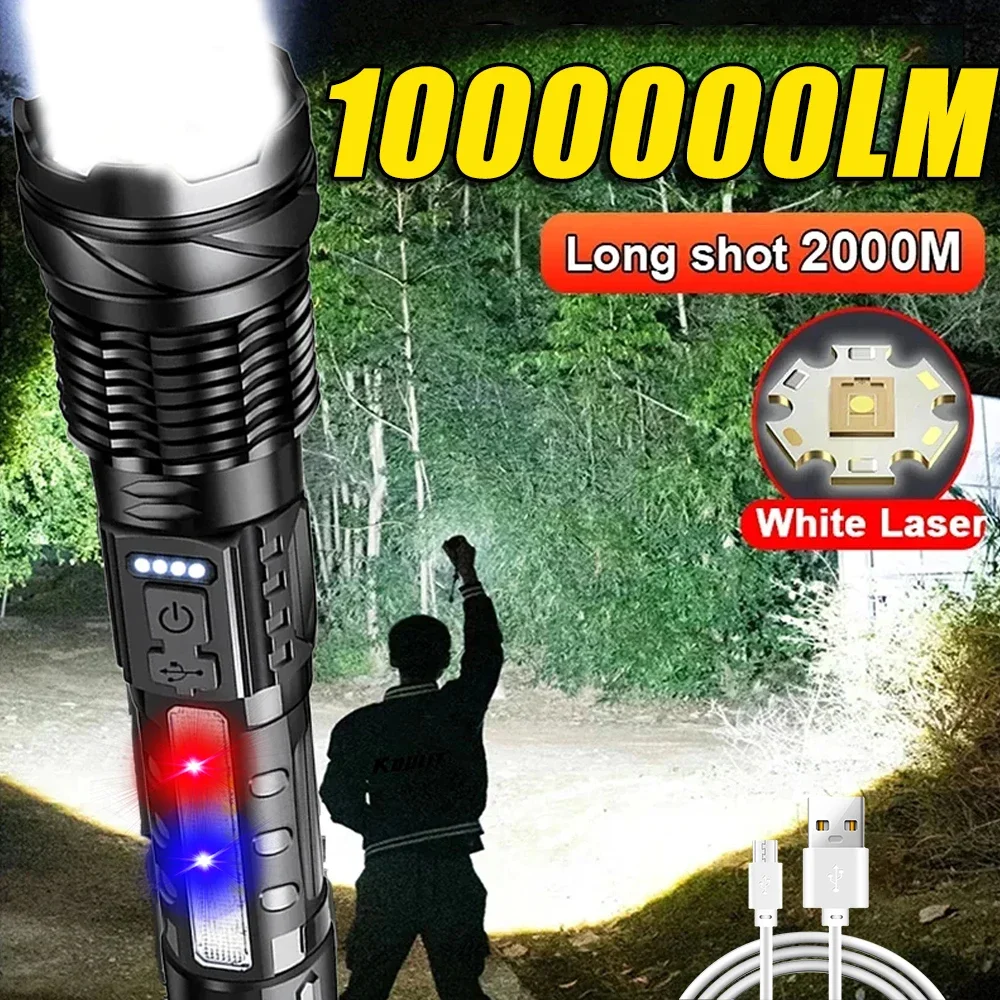 Fishing Light - ไฟฉาย LED อันทรงพลัง ไฟแคมป์ปิ้งแบบชาร์จไฟได้พร้อมไฟด้านข้าง ไฟฉายระยะไกลที่สว่างเป็นพิเศษสำหรับการเดินป่าตกปลากลางแจ้ง