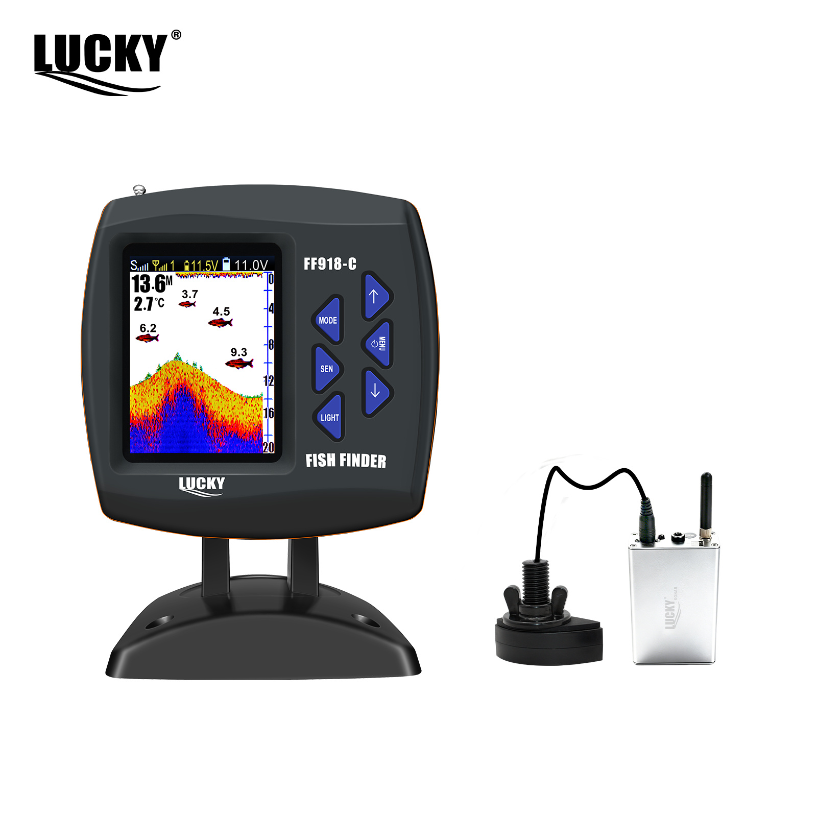 Fish Finder Transducer - เรือควบคุมระยะไกลไร้สาย Lucky FF918 พร้อมเครื่องหาปลา ระยะใช้งานไร้สาย 300