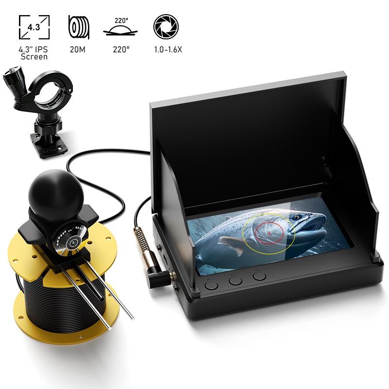 Fishing Depth Finder - กล้องตกปลาพร้อมระบบมองเห็นกลางคืน หน้าจอ 4.3 นิ้ว กล้องหาปลาใต้น้ำ 20